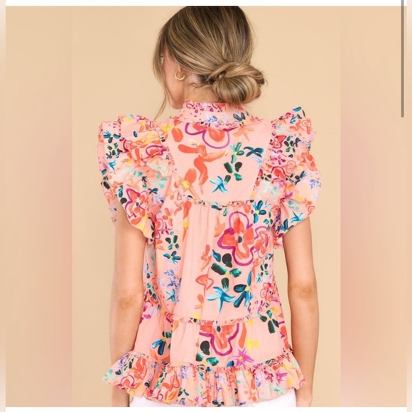 Alivia Tina Rainbow Floral Pink Sand Top Size M - Picture 2 of 16
